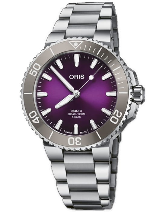 Oris Oris Aquis Hölstein Edition 01 400 7769 4188-Set  01 400 7769 4188-Set механические мужские часы фиолетовый циферблат, браслет нержавеющая сталь — вид спереди